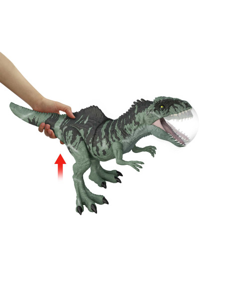 Jurassic World Gigantosauro Attacco Letale con fauci mobili, ruggito e movimenti, dinosauro giocattolo per bambini 4+ anni