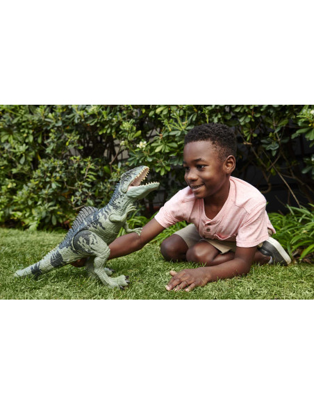Jurassic World Gigantosauro Attacco Letale con fauci mobili, ruggito e movimenti, dinosauro giocattolo per bambini 4+ anni