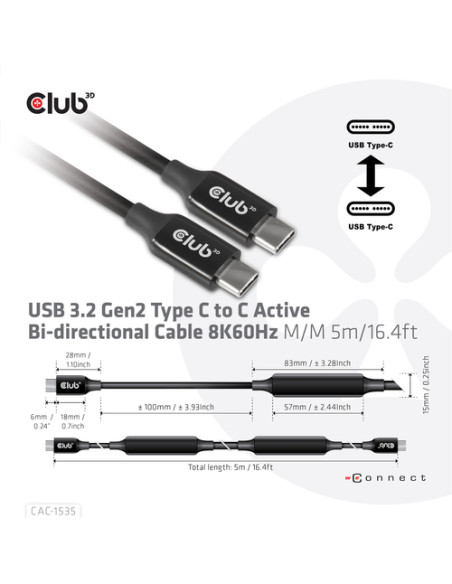 CLUB3D CAC-1535 cavo USB USB 3.2 Gen 2 (3.1 Gen 2) 5 m USB C Nero