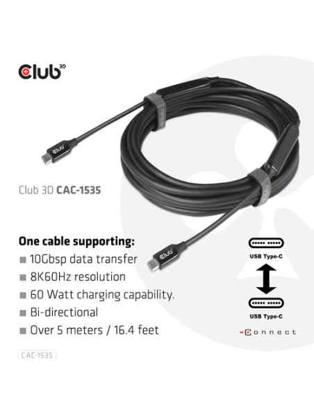 CLUB3D CAC-1535 cavo USB USB 3.2 Gen 2 (3.1 Gen 2) 5 m USB C Nero