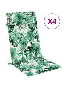 Cuscini Sedia Schienale Alto 4 pz Motivo Foglie Tessuto Oxford 2
