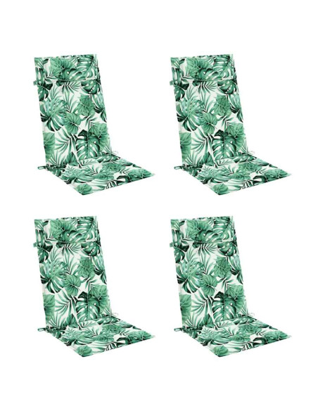 Cuscini Sedia Schienale Alto 4 pz Motivo Foglie Tessuto Oxford