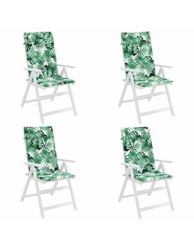 Cuscini Sedia Schienale Alto 4 pz Motivo Foglie Tessuto Oxford