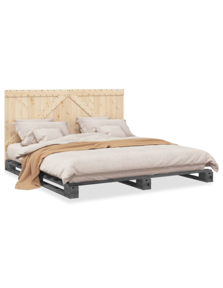 Giroletto con Testiera Grigio 180x200 cm Legno Massello di Pino