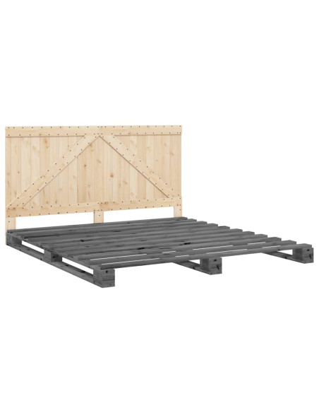 Giroletto con Testiera Grigio 180x200 cm Legno Massello di Pino