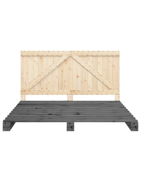 Giroletto con Testiera Grigio 180x200 cm Legno Massello di Pino