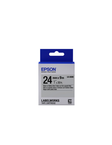 Epson Nastro fondo Opaco Argento per testo Nero 24/09 LK-6SBE