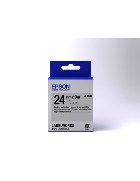 Epson Nastro fondo Opaco Argento per testo Nero 24/09 LK-6SBE