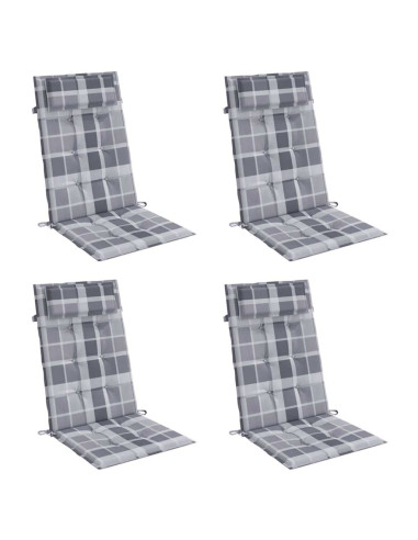 Cuscini Sedia Schienale Alto 4pz a Quadri Grigio Tessuto Oxford