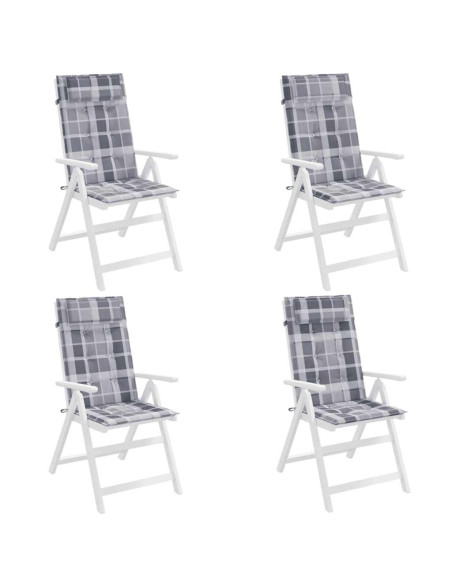Cuscini Sedia Schienale Alto 4pz a Quadri Grigio Tessuto Oxford