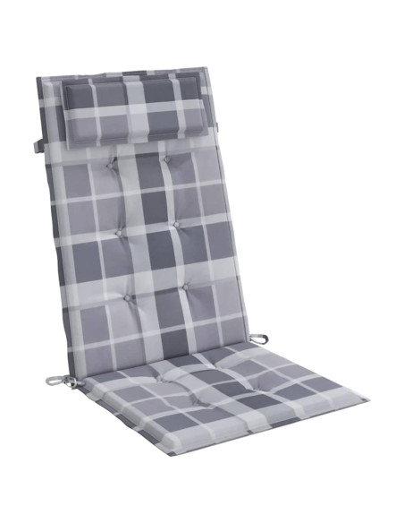 Cuscini Sedia Schienale Alto 4pz a Quadri Grigio Tessuto Oxford