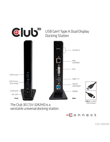 CLUB3D USB Gen1 Type A Dual Display Docking Station