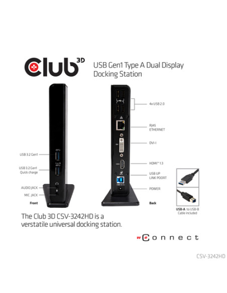 CLUB3D USB Gen1 Type A Dual Display Docking Station