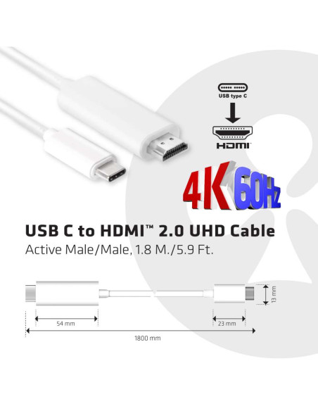 CLUB3D USB C to HDMI™ 2.0 UHD Cable Active 1.8 M./5.9 Ft.