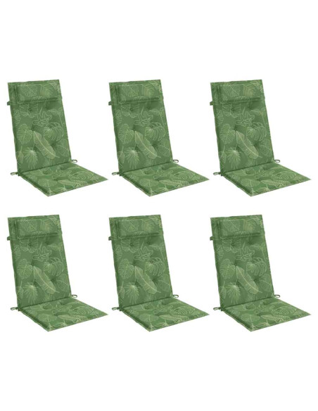 Cuscini Sedia Schienale Alto 6 pz Motivo Foglie Tessuto Oxford