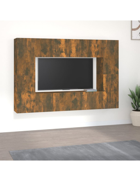 Set Mobili Porta TV 8 pz Rovere Fumo in Legno Multistrato