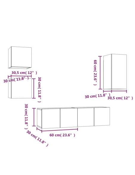 Set di Mobili Porta TV 5 pz Rovere Fumo in Legno Multistrato