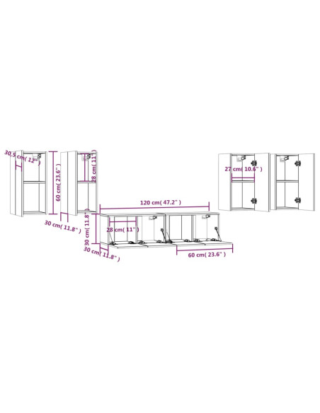Set di Mobili Porta TV 6 pz Rovere Fumo in Legno Multistrato