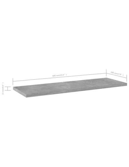 Ripiani per Libreria 4pz Grigio Cemento 60x20x1,5cm Multistrato