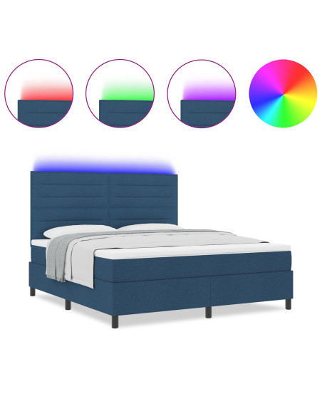 Letto a Contenitore  con Materasso e LED Blu 180x200 cm Tessuto