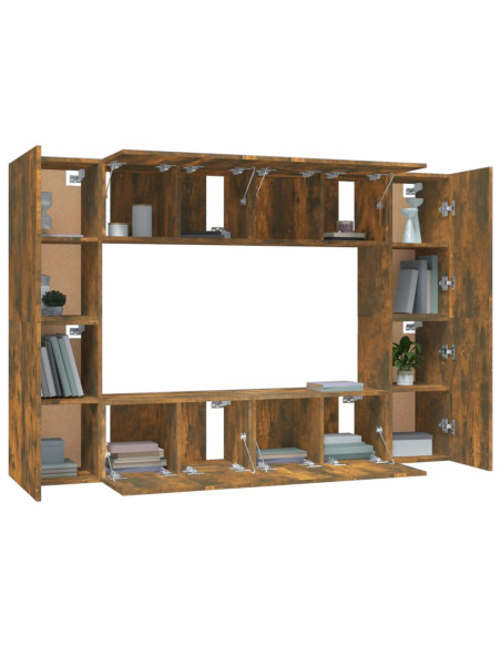 Set Mobili Porta TV 8 pz Rovere Fumo in Legno Multistrato