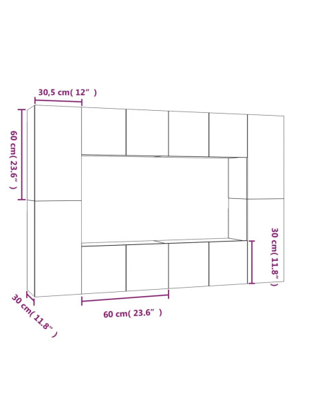Set Mobili Porta TV 8 pz Rovere Fumo in Legno Multistrato