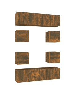 Set Mobili Porta TV 8 pz Rovere Fumo in Legno Multistrato 2