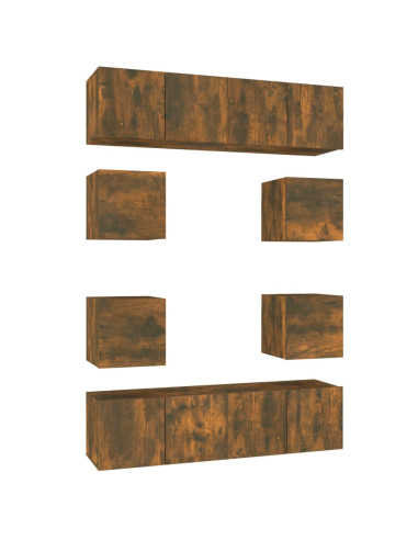 Set Mobili Porta TV 8 pz Rovere Fumo in Legno Multistrato