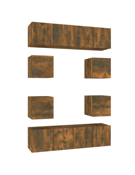 Set Mobili Porta TV 8 pz Rovere Fumo in Legno Multistrato
