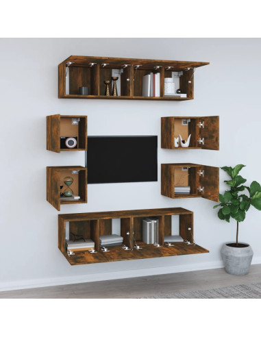 Set Mobili Porta TV 8 pz Rovere Fumo in Legno Multistrato