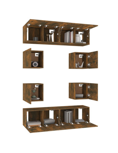 Set Mobili Porta TV 8 pz Rovere Fumo in Legno Multistrato