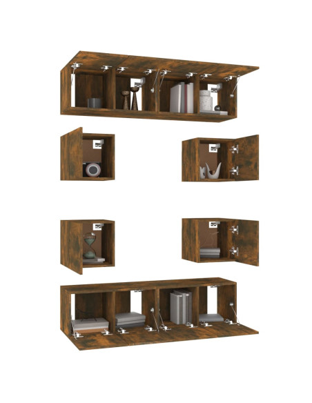 Set Mobili Porta TV 8 pz Rovere Fumo in Legno Multistrato
