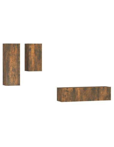 Set di Mobili Porta TV 4 pz Rovere Fumo in Legno Multistrato