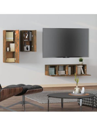Set di Mobili Porta TV 4 pz Rovere Fumo in Legno Multistrato