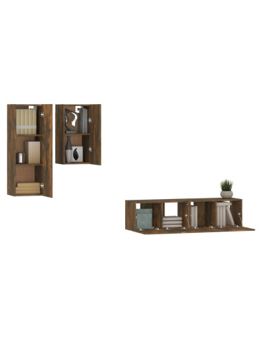 Set di Mobili Porta TV 4 pz Rovere Fumo in Legno Multistrato