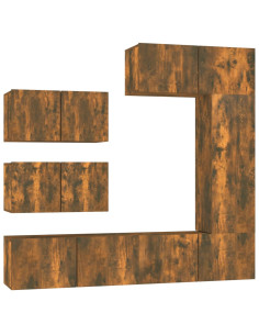 Set di Mobili Porta TV 6 pz Rovere Fumo in Legno Multistrato 2