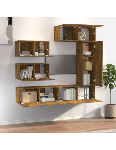 Set di Mobili Porta TV 6 pz Rovere Fumo in Legno Multistrato