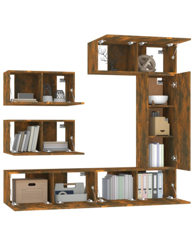 Set di Mobili Porta TV 6 pz Rovere Fumo in Legno Multistrato