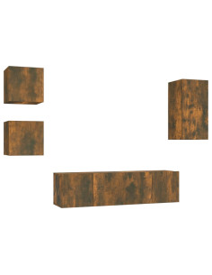 Set di Mobili Porta TV 5 pz Rovere Fumo in Legno Multistrato 2