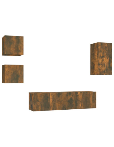 Set di Mobili Porta TV 5 pz Rovere Fumo in Legno Multistrato