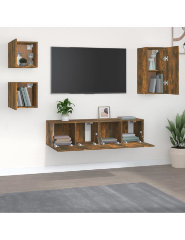Set di Mobili Porta TV 5 pz Rovere Fumo in Legno Multistrato