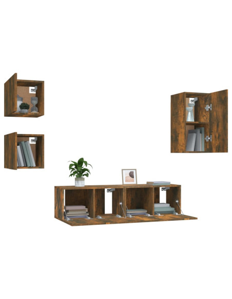 Set di Mobili Porta TV 5 pz Rovere Fumo in Legno Multistrato