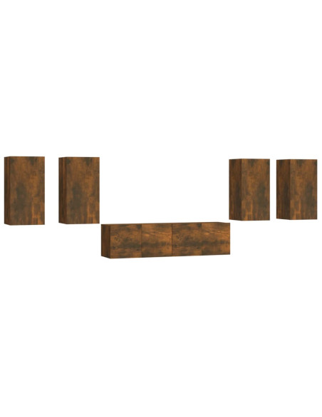 Set di Mobili Porta TV 6 pz Rovere Fumo in Legno Multistrato
