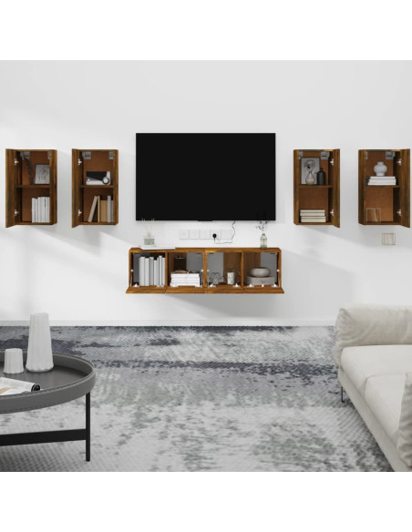 Set di Mobili Porta TV 6 pz Rovere Fumo in Legno Multistrato