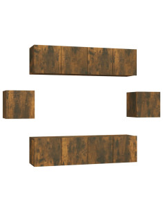Set di Mobili Porta TV 6 pz Rovere Fumo in Legno Multistrato 2