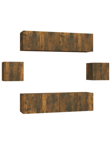 Set di Mobili Porta TV 6 pz Rovere Fumo in Legno Multistrato