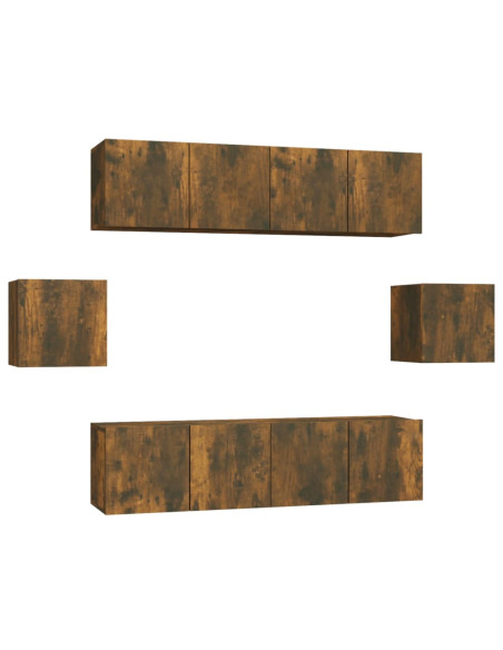Set di Mobili Porta TV 6 pz Rovere Fumo in Legno Multistrato