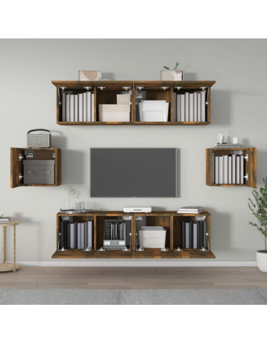 Set di Mobili Porta TV 6 pz Rovere Fumo in Legno Multistrato