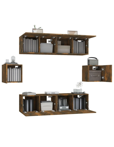 Set di Mobili Porta TV 6 pz Rovere Fumo in Legno Multistrato
