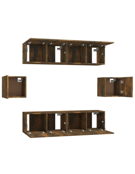 Set di Mobili Porta TV 6 pz Rovere Fumo in Legno Multistrato